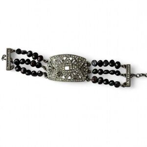 Vintage Y2K Haley Hill Art Deco Pearl/Antique Rhinestone‎ Buckle Bracelet